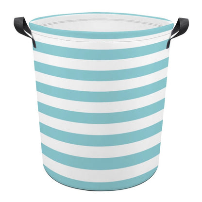 Collapsible Laundry Hamper- Nautical Stripes Aqua