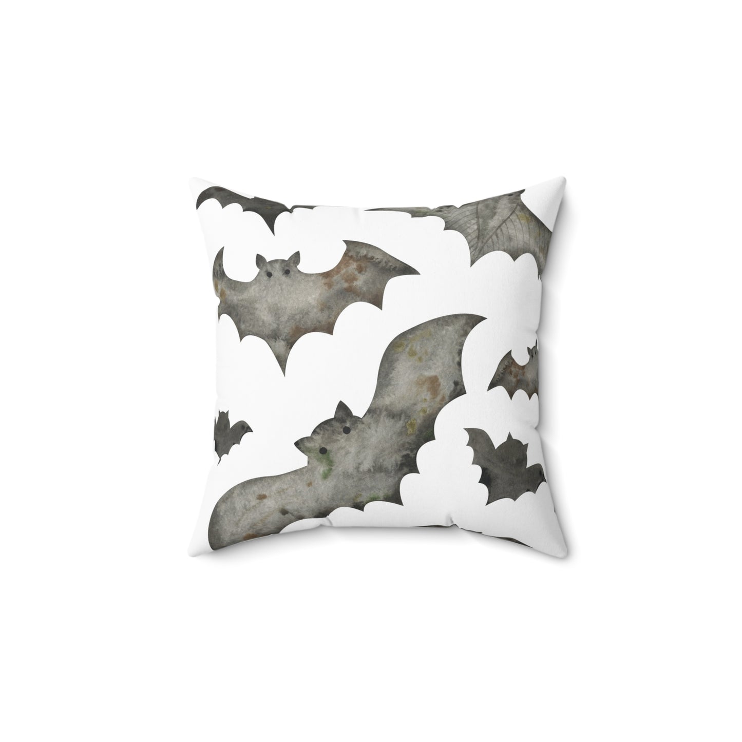 Spun Polyester Square Pillow with Removable Cover Watercolor Halloween Spider Web Bats