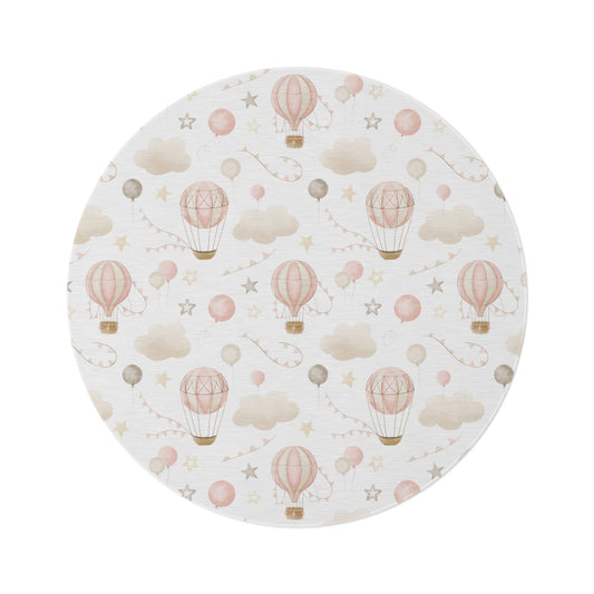 Round Rug Balloon Clouds Pink