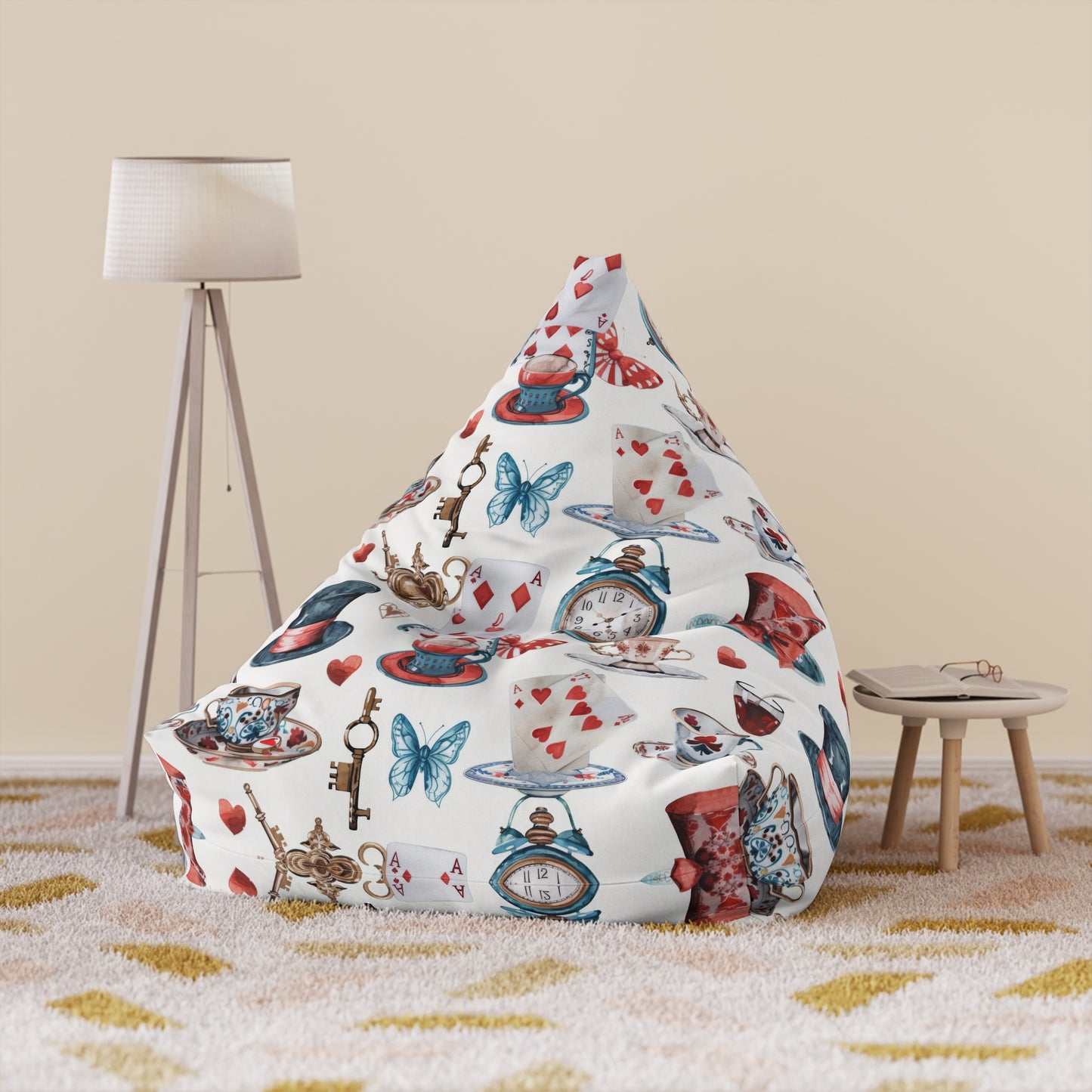 Watercolor Wonderland Red, Black Bean Bag Chair Cover