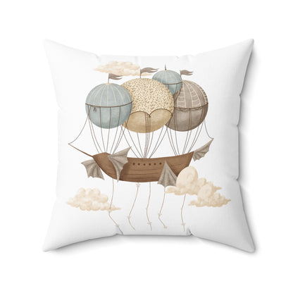 Spun Polyester Square Pillow with Removable Cover Watercolor Memories of Dreams Balloon Ship Whales