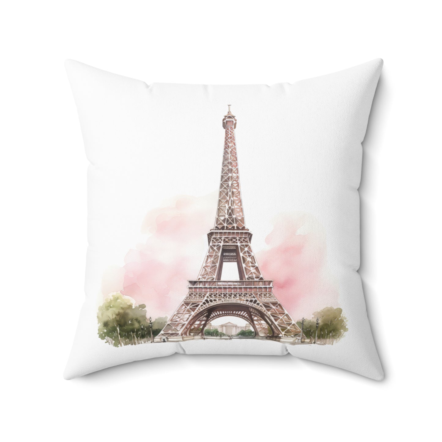 Spun Polyester Square Pillow with Removable Cover Watercolor Pink Paris Eiffel Tower French Bakery