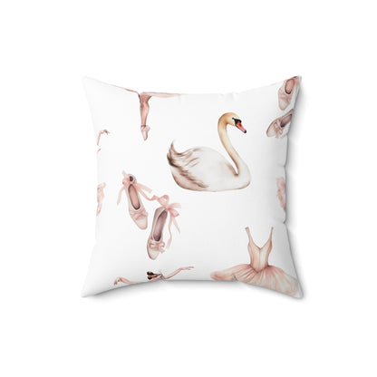 Spun Polyester Square Pillow with Removable Cover Watercolor Ballerina Swans Pink