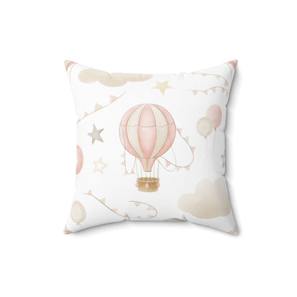 Spun Polyester Square Pillow with Removable Cover Watercolor Balloon Clouds Pink