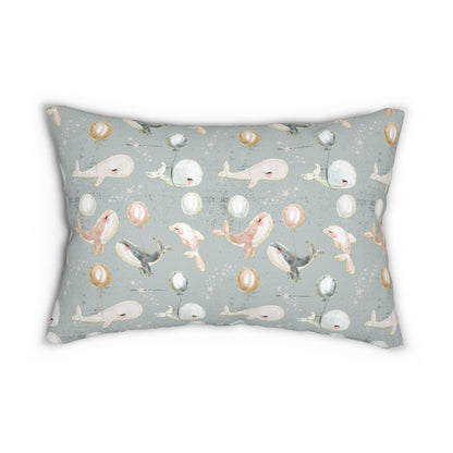 Spun Polyester Lumbar Pillow with Removable Cover Watercolor Beach Baby Whales