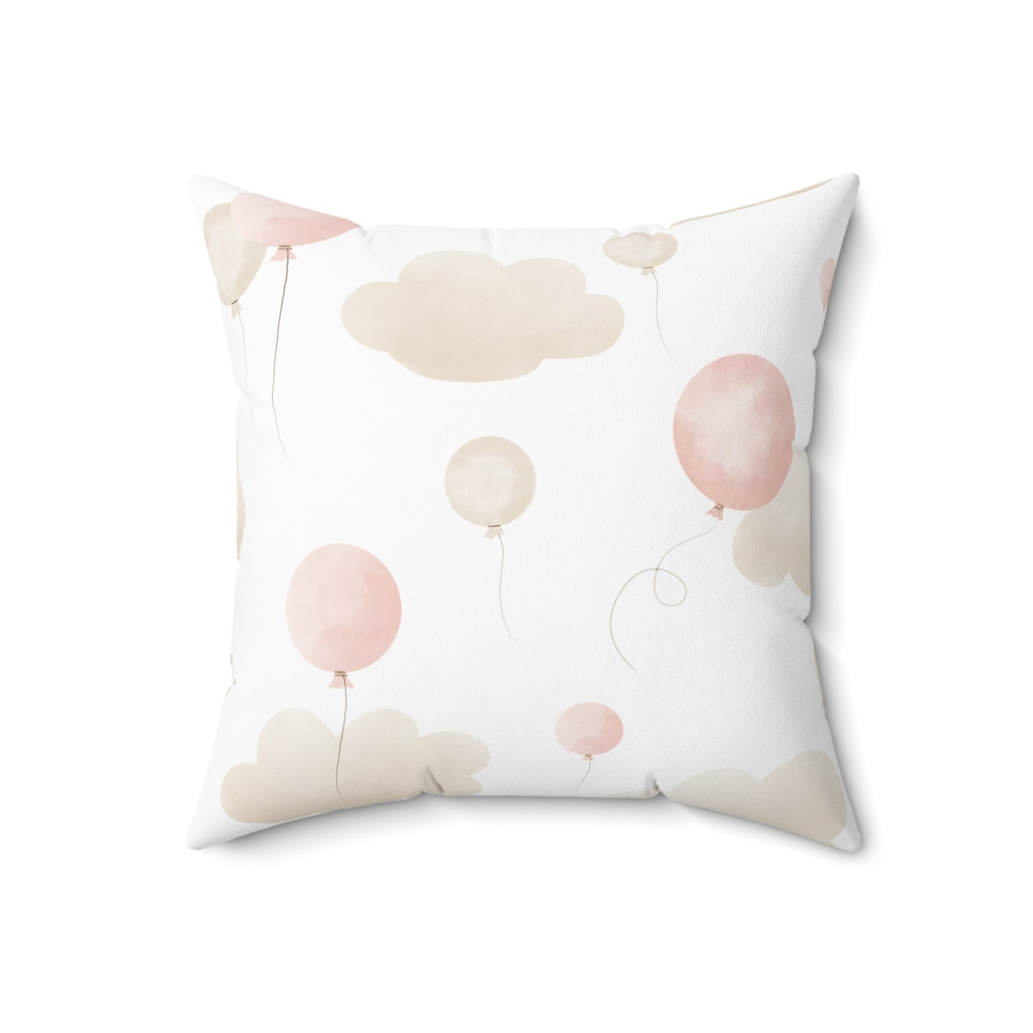 Spun Polyester Square Pillow with Removable Cover Watercolor Balloon Clouds Pink