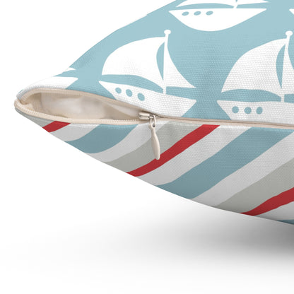 Spun Polyester Square Pillow with Removable Cover Beach Baby Sailboat Stripes