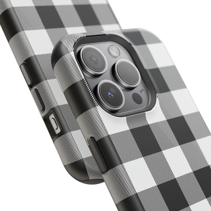 Impact-Resistant Phone Case Black White Buffalo Plaid