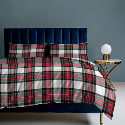 Christmas Tartan Plaid 3-Piece Bedding Set-90"x90" Full/Queen Plaid Duvet Cover