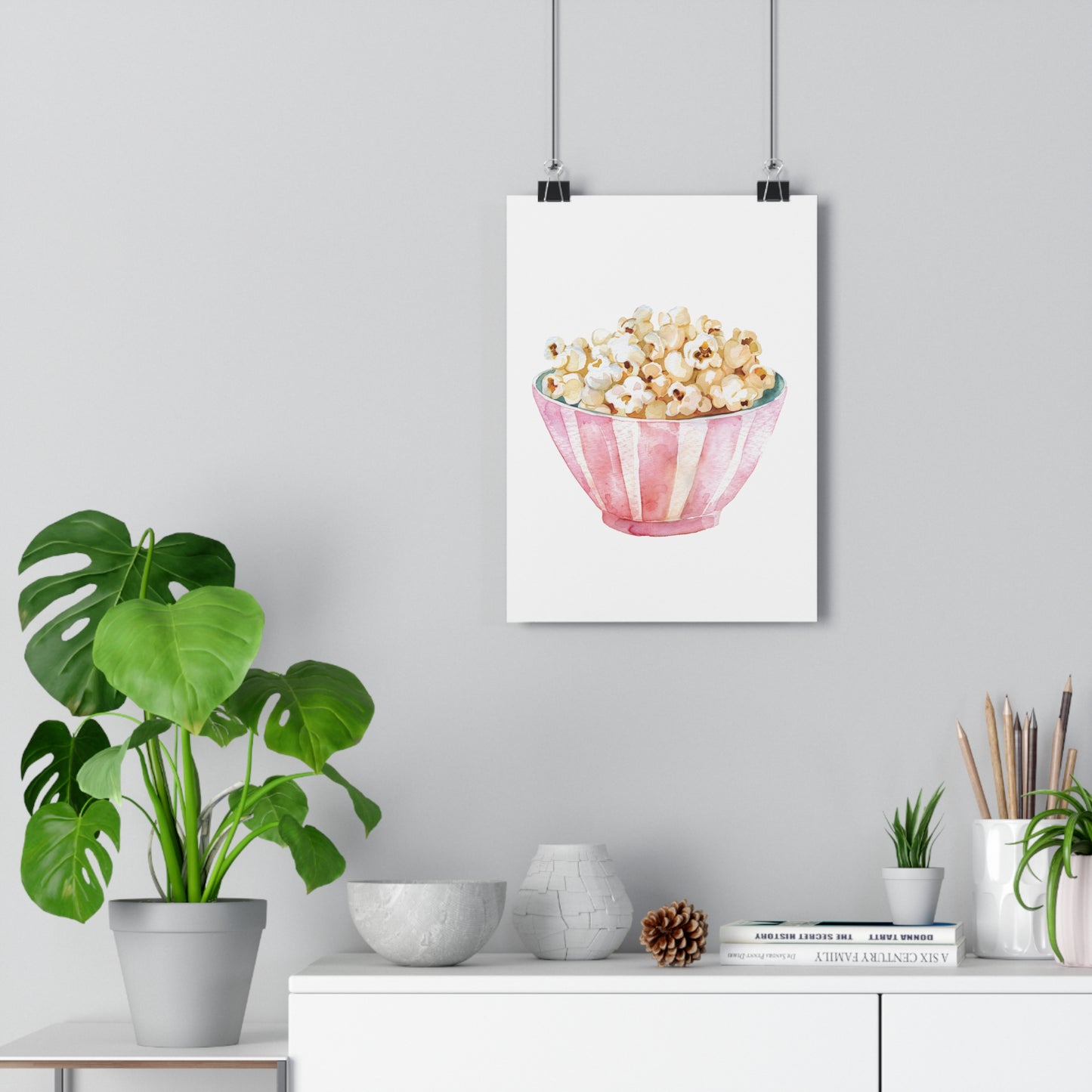 Giclée Art Print Watercolor Pink Pajama Party Popcorn