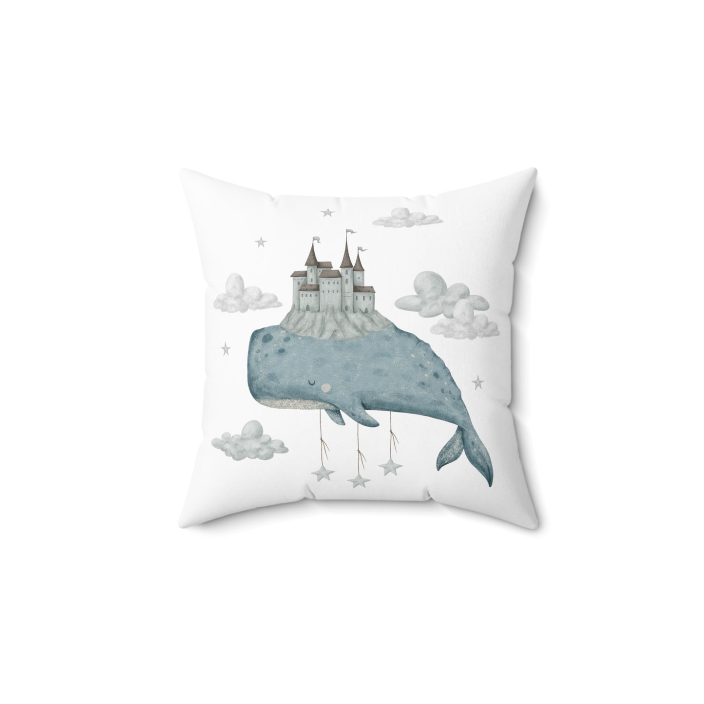 Spun Polyester Square Pillow with Removable Cover Watercolor Memories of Dreams Whale Sandcastle