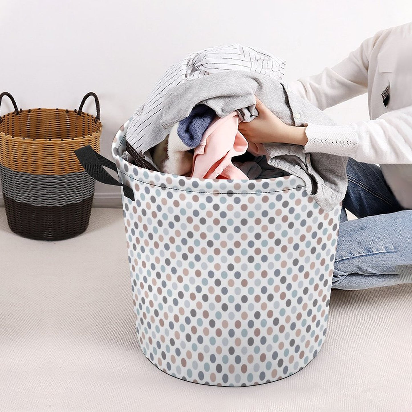 Collapsible Laundry Hamper- Neutral Dots