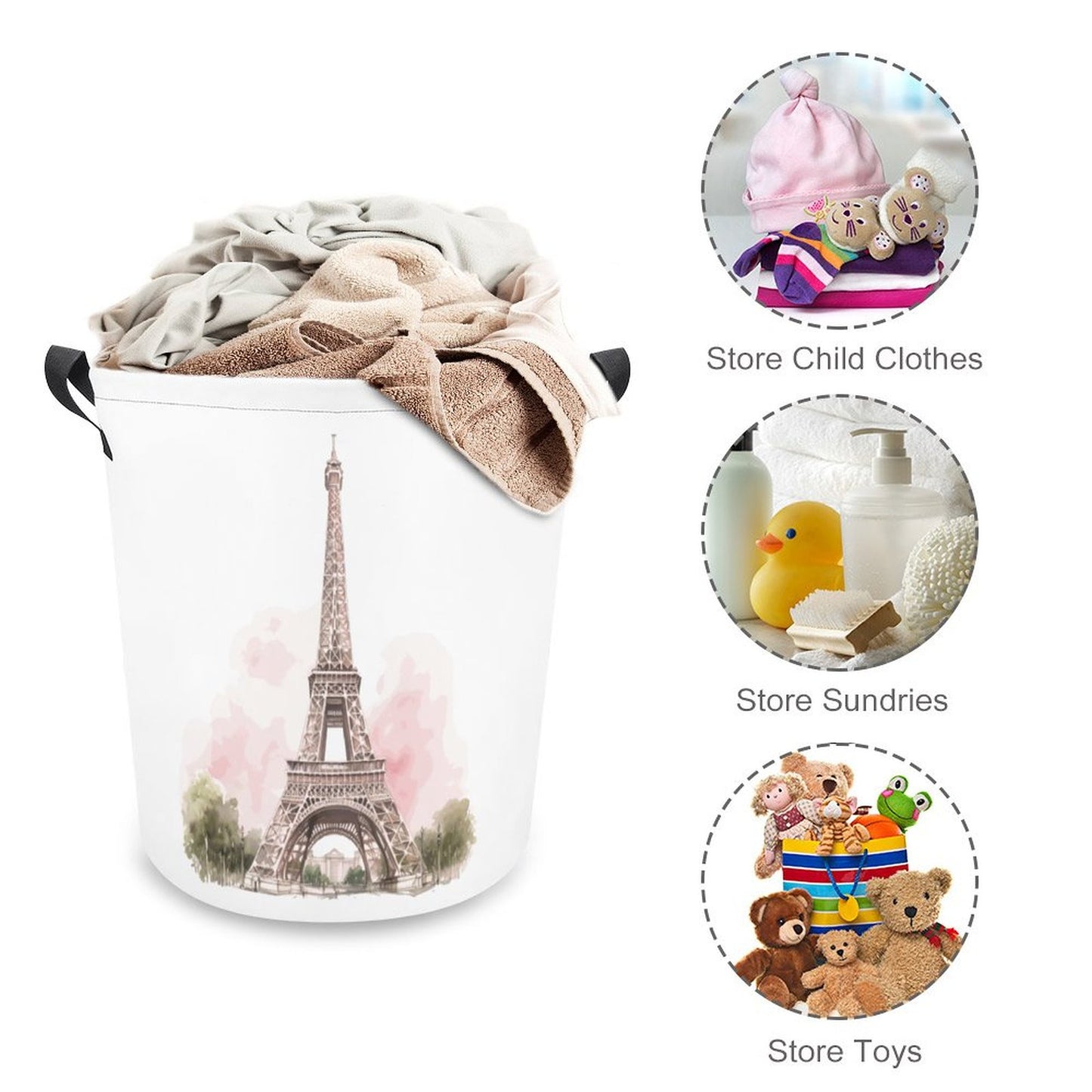 Collapsible Laundry Hamper- Pink Paris Eiffel Tower