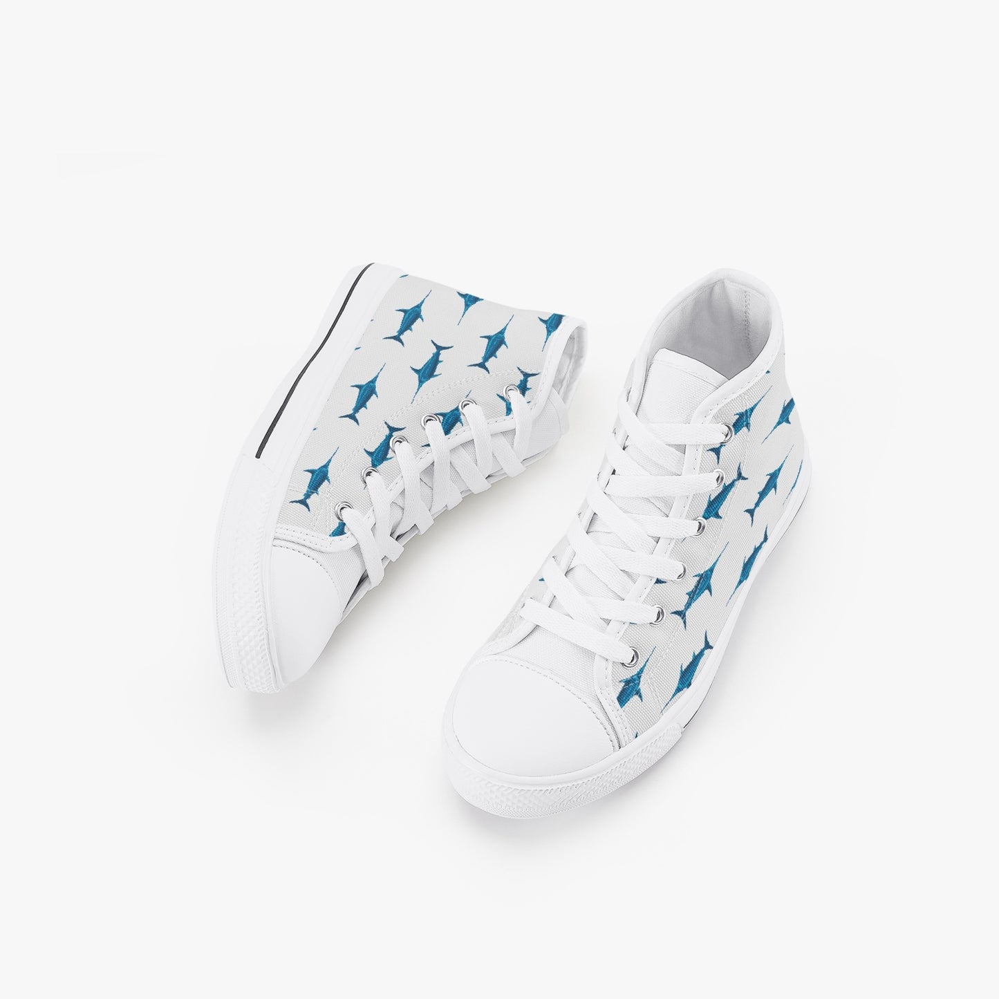 Unisex Blue Swordfish Kid’s High-Top Canvas Shoes