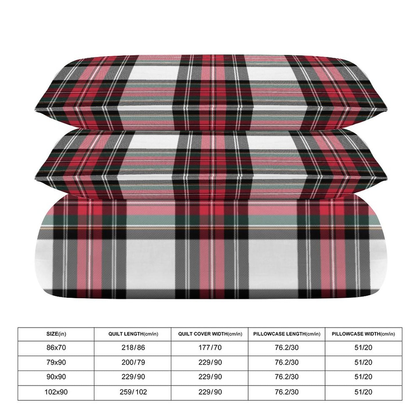 Christmas Tartan Plaid 3-Piece Bedding Set-90"x90" Full/Queen Plaid Duvet Cover