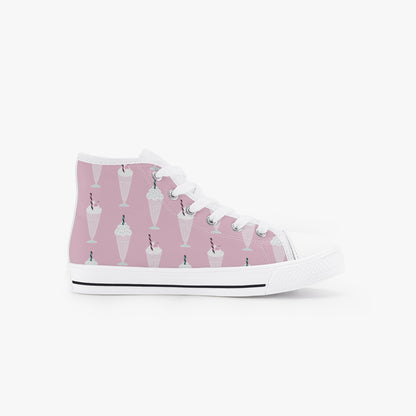 Girls 50s Diner Milkshake Pink Kid’s High-Top Canvas Shoes