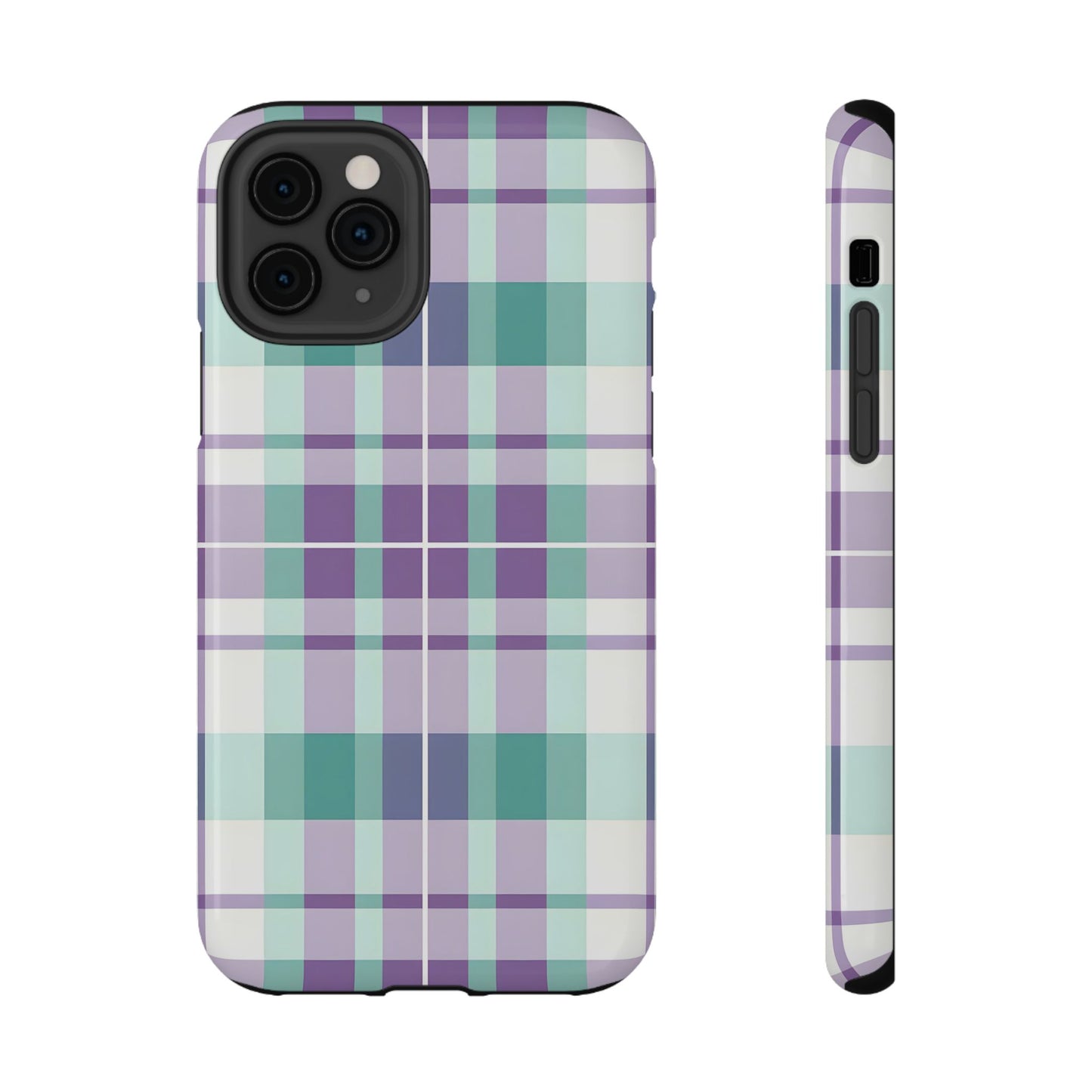 Impact-Resistant Phone Case - Spring Plaid Purple