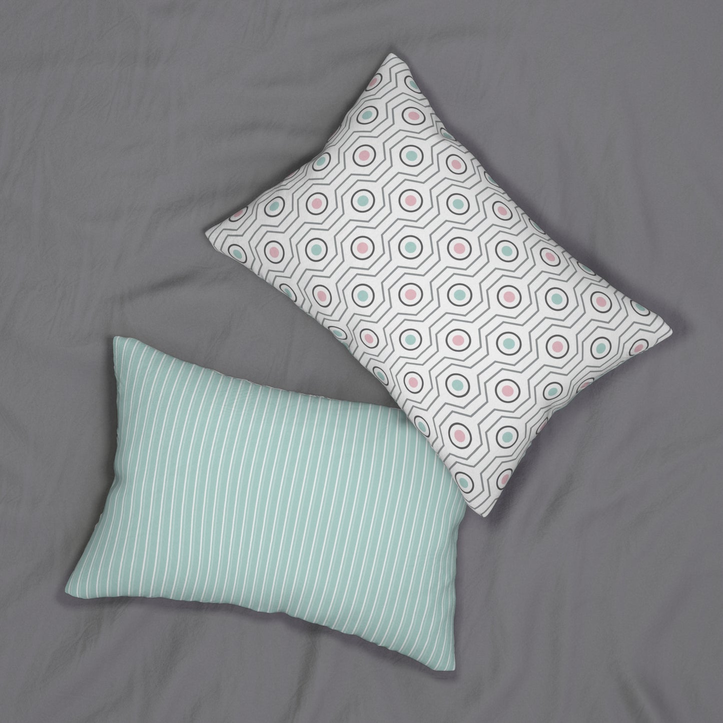 Spun Polyester Lumbar Pillow with Removable Cover Classic Geometric Shapes