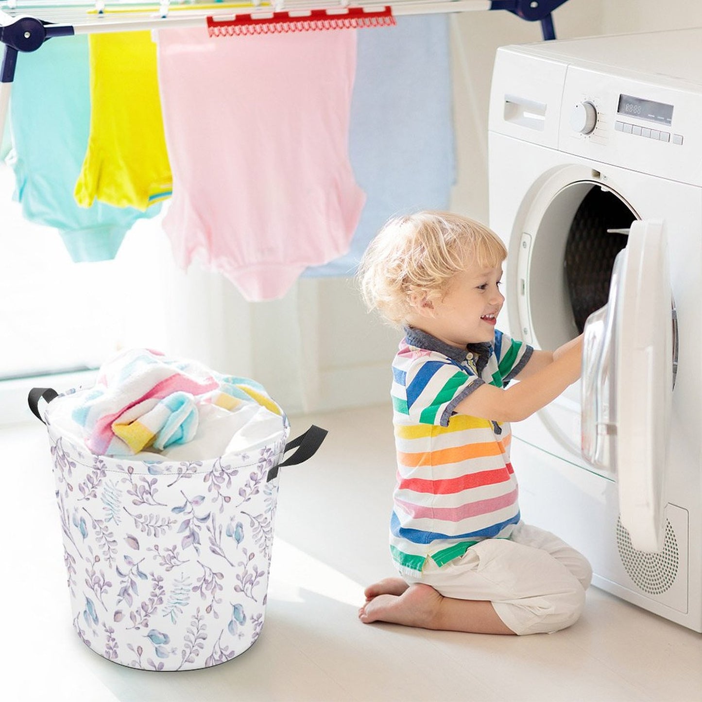 Collapsible Laundry Hamper- Elegant Lavender Blues