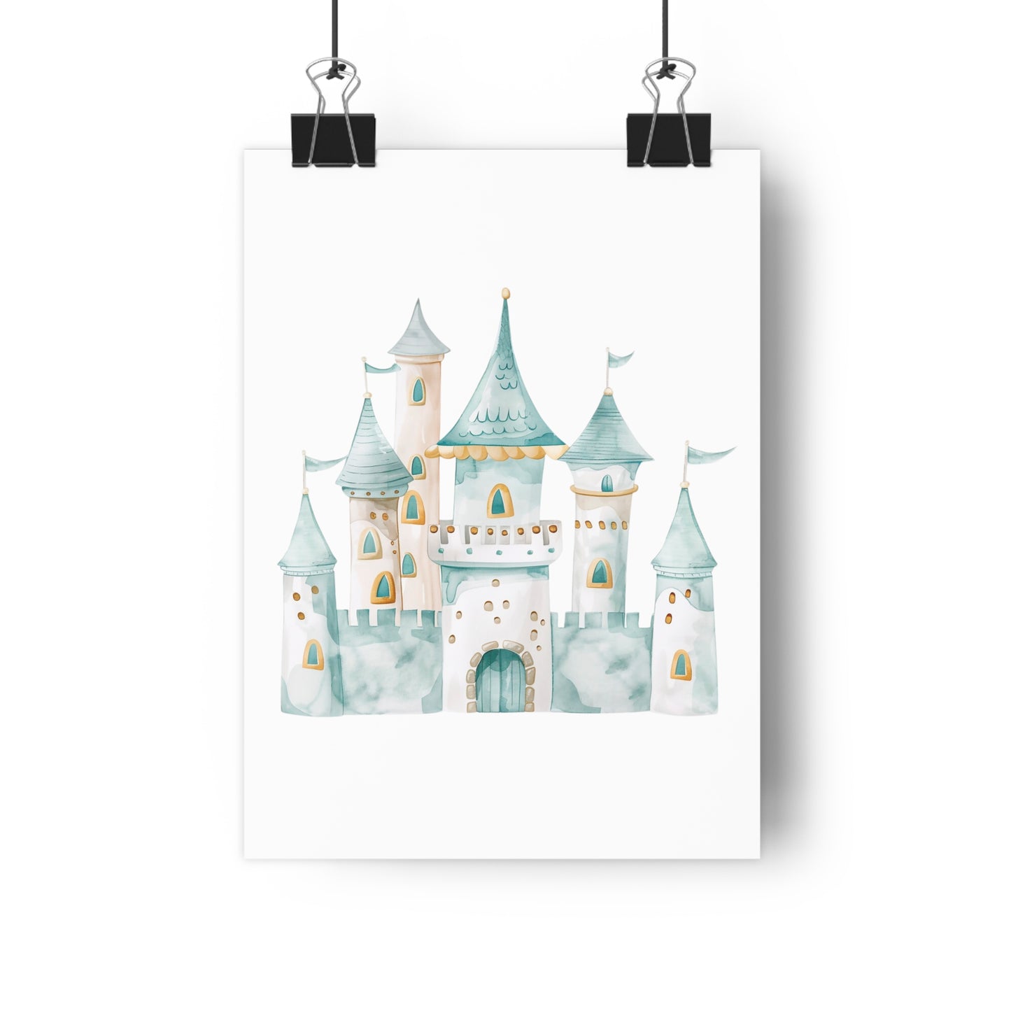 Giclée Art Print Watercolor Teal Princess Castle 1