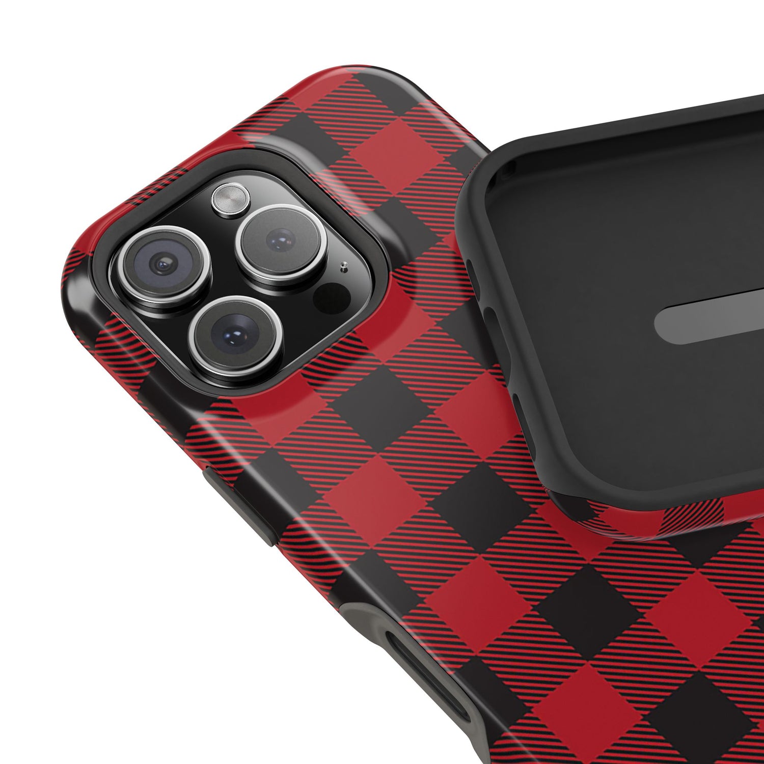 Impact-Resistant Phone Case-Red Black Buffalo Plaid, iPhone, Samsung