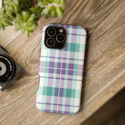 Impact-Resistant Phone Case - Spring Plaid Purple