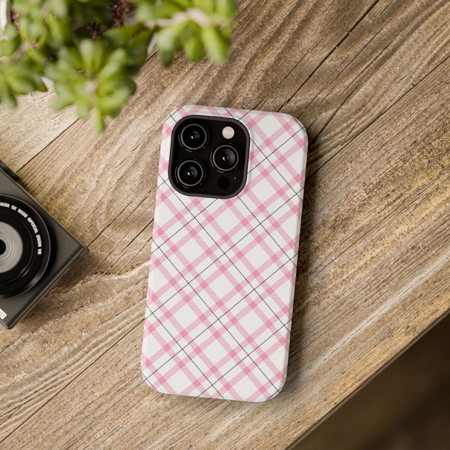 Impact-Resistant Phone Case - Pink Black Plaid