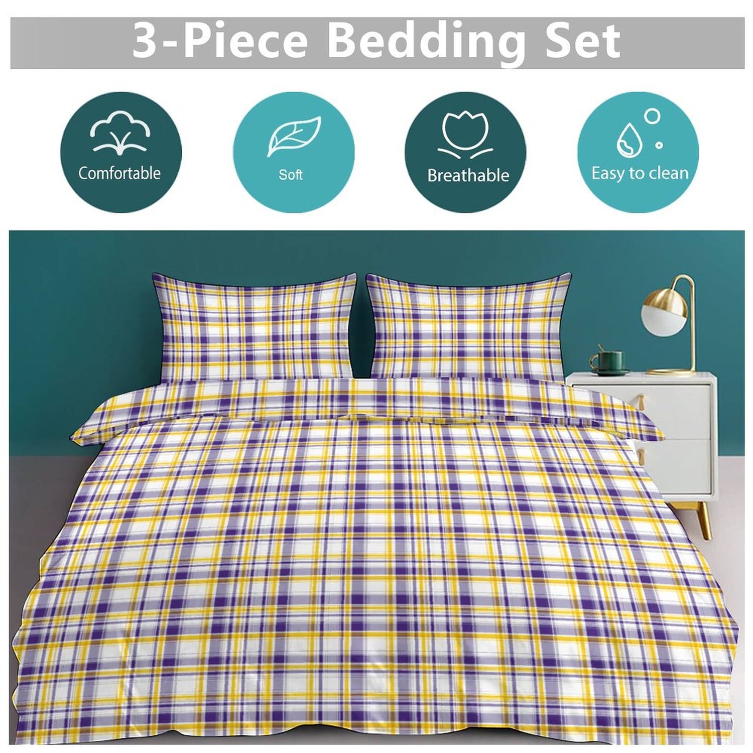 Tiger Plaid 3-Piece Reversible Duvet Cover & Pillow Sham Set – Full/Queen