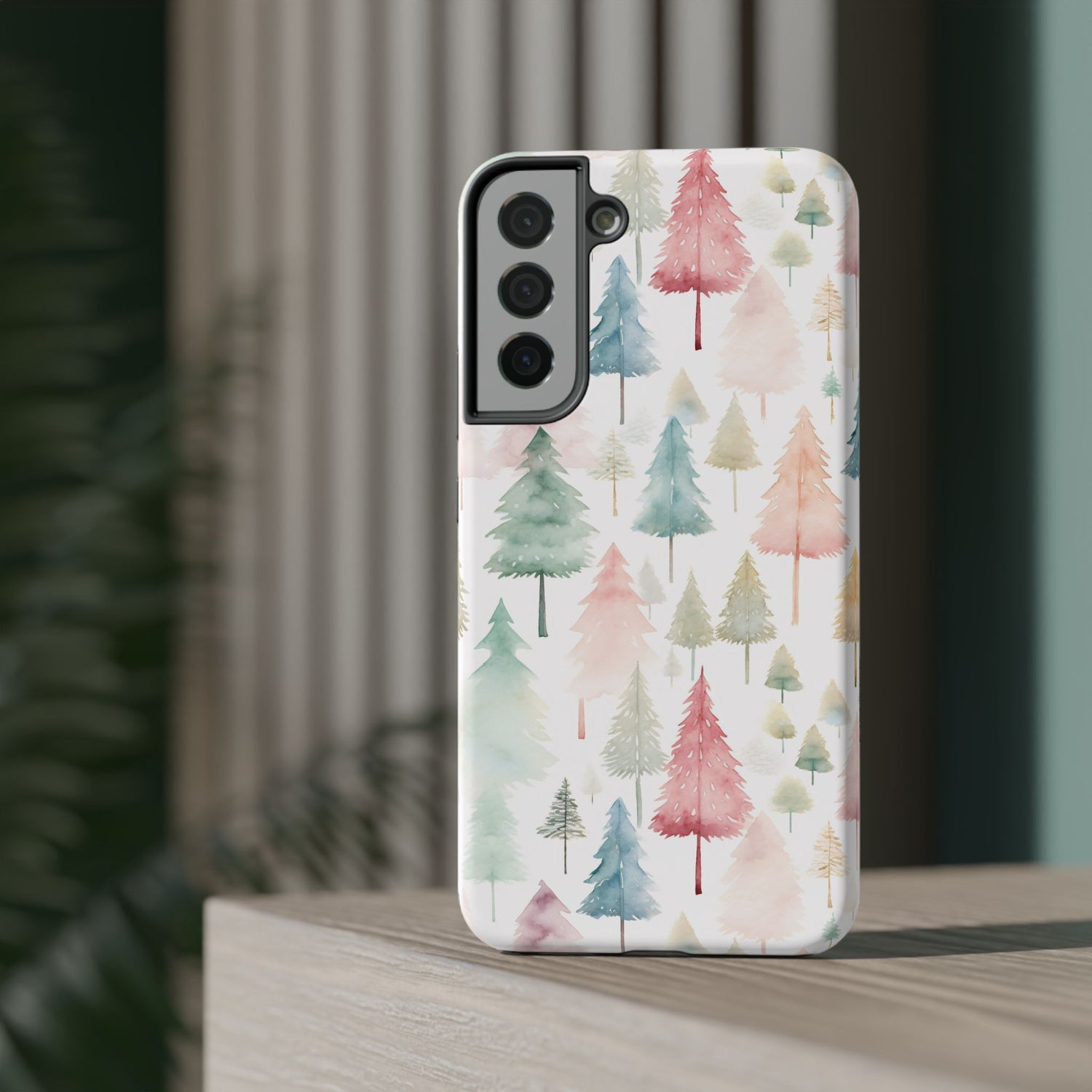 Watercolor Christmas Trees Impact-Resistant Phone Case, iPhone, Samsung
