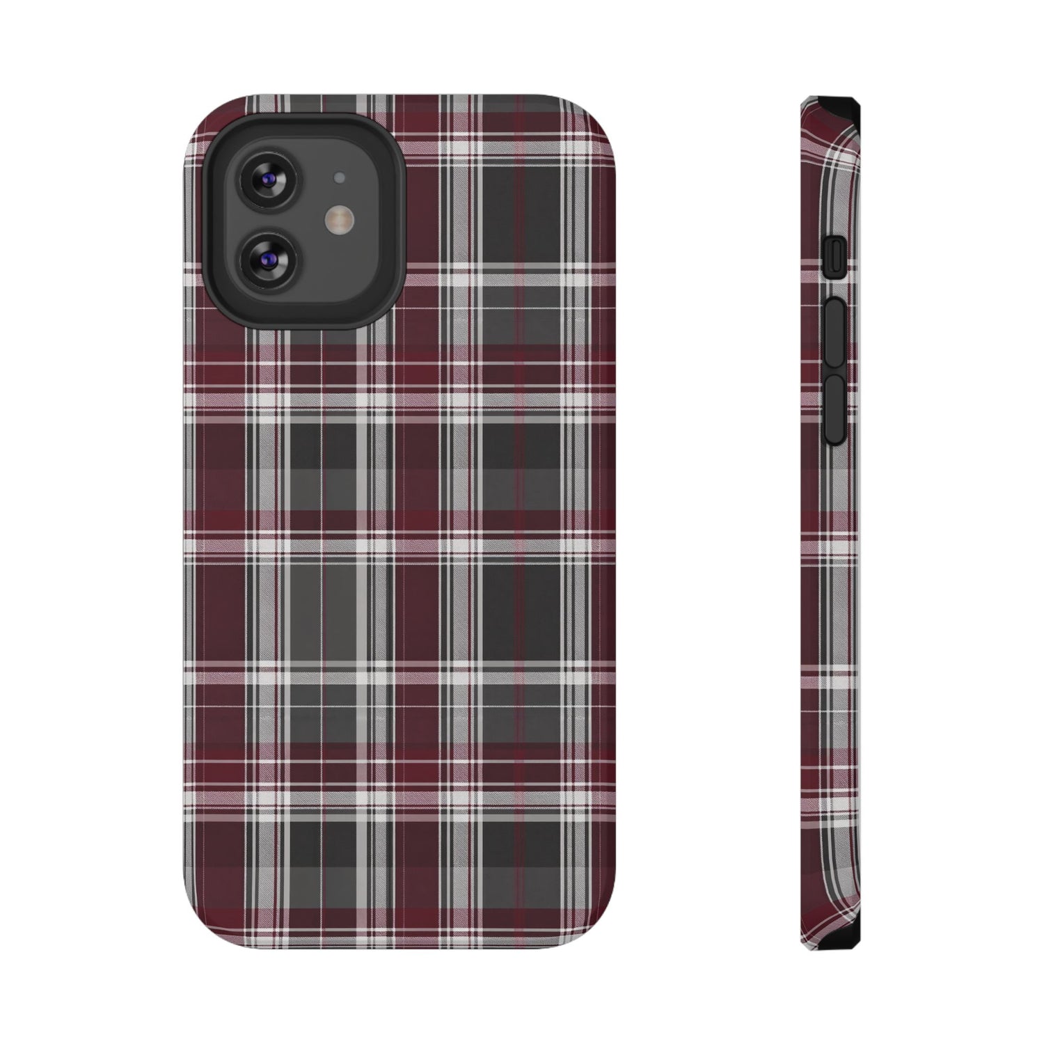 Stylish Plaid Impact-Resistant Phone Cases- Maroon Grey Plaid