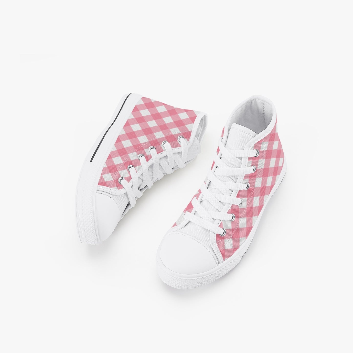 Girls Bright Pink Gingham  Kid’s High-Top Canvas Shoes