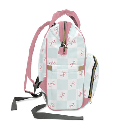 Coquette Blue Pink Bows Multifunctional Backpack Diaper Bag