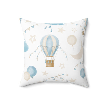 Spun Polyester Square Pillow with Removable Cover Watercolor Balloon Clouds Blue