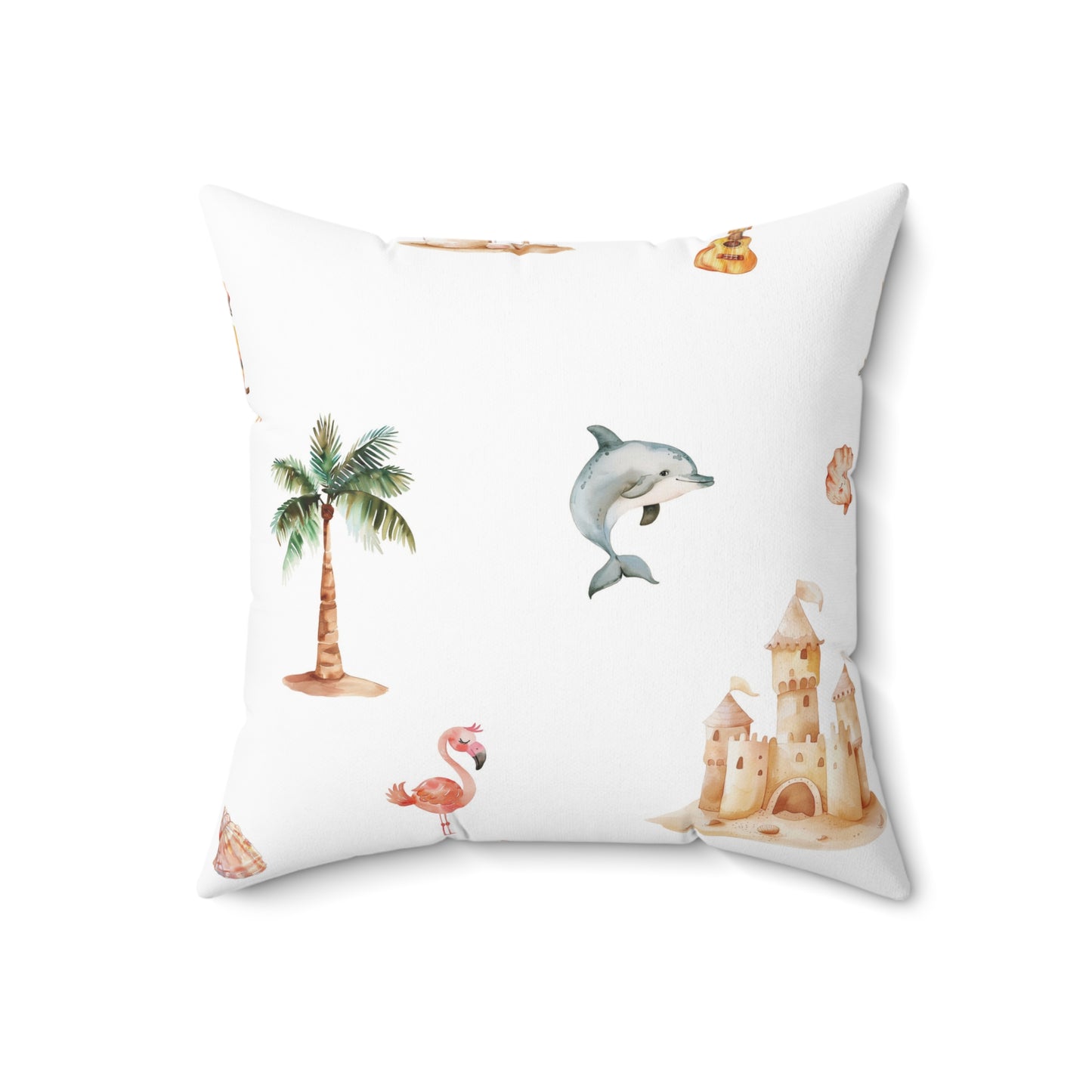 Spun Polyester Square Pillow Watercolor Aloha Print