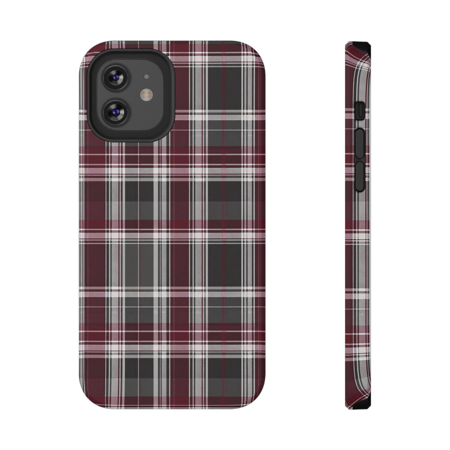 Stylish Plaid Impact-Resistant Phone Cases- Maroon Grey Plaid