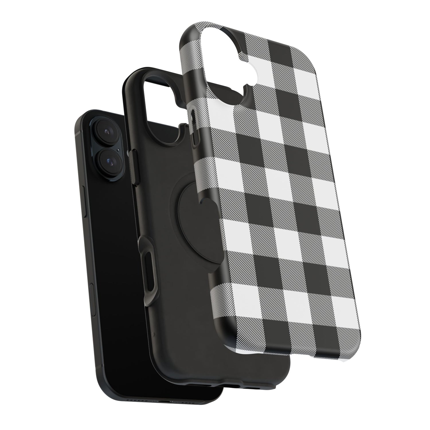 Impact-Resistant Phone Case Black White Buffalo Plaid, iPhone, Samsung