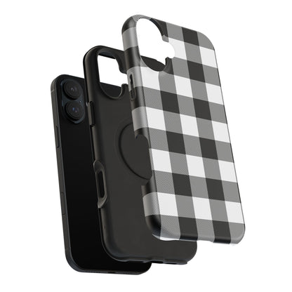 Impact-Resistant Phone Case Black White Buffalo Plaid