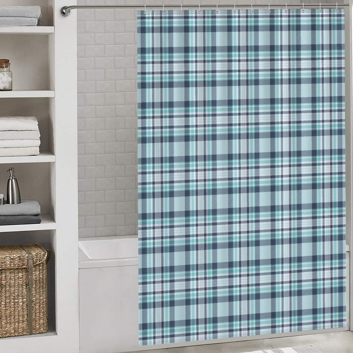 Lightweight Shower Curtain- All the Blues Plaid