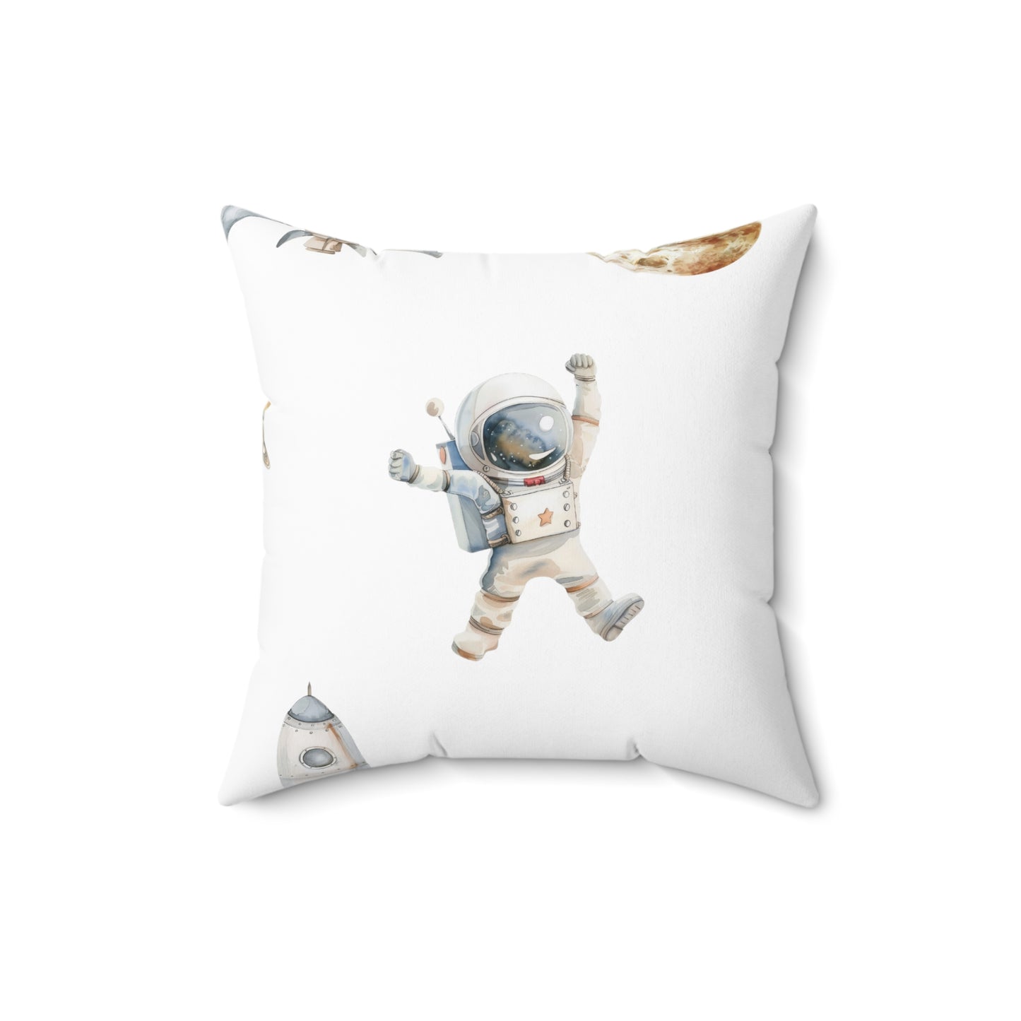 Spun Polyester Square Pillow with Removable Cover Watercolor Astronauts Multi