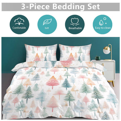 Holiday Pastel Trees 3-Piece Bedding Set-86"×70" Twin Duvet