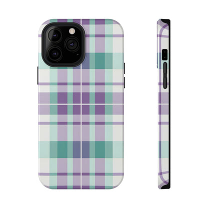 Impact-Resistant Phone Case - Spring Plaid Purple