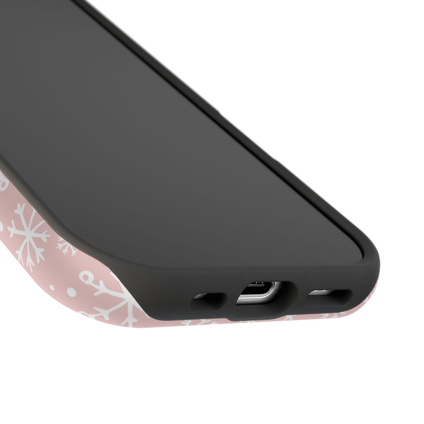 Pink White Snowflakes Impact-Resistant Phone Case