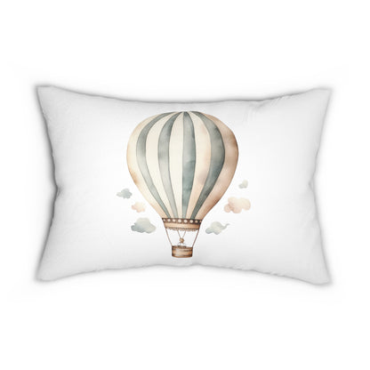 Spun Polyester Lumbar Pillow with Removable Cover Watercolor Hot Air Balloons Multi