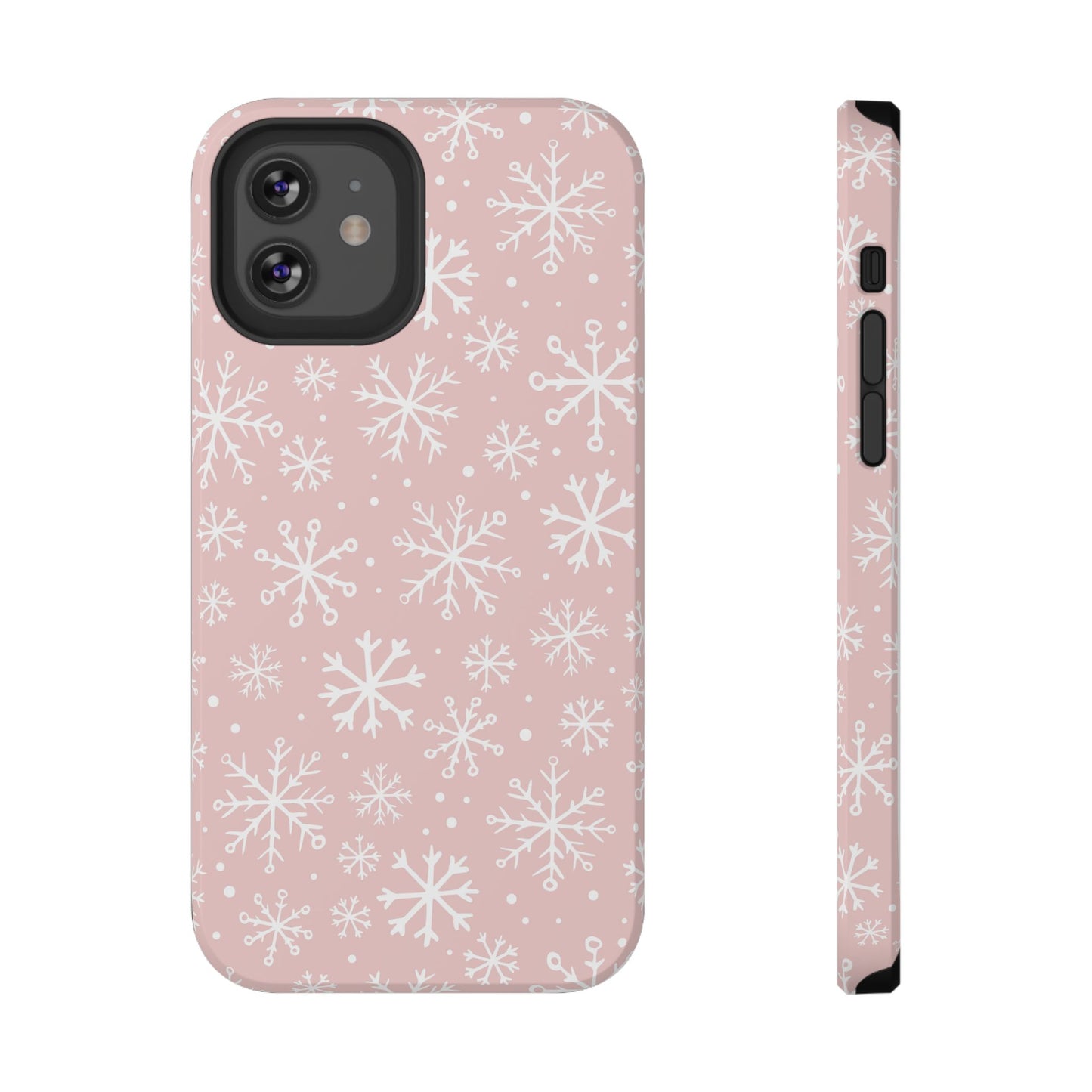 Pink White Snowflakes Impact-Resistant Phone Case