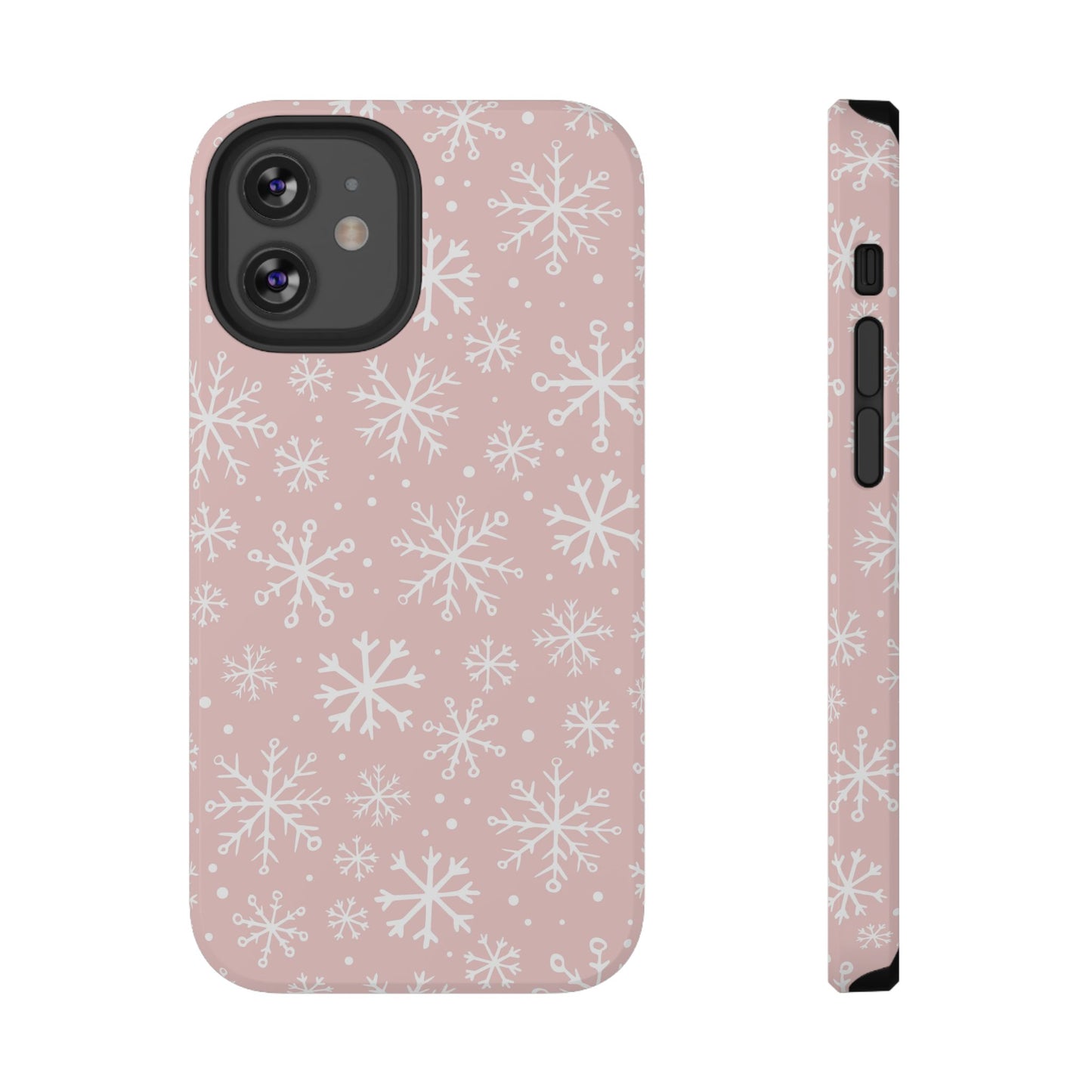 Pink White Snowflakes Impact-Resistant Phone Case