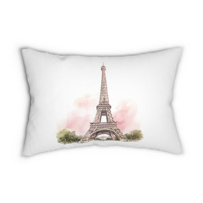 Spun Polyester Lumbar Pillow with Removable Cover Watercolor Pink Paris Eiffel Tower