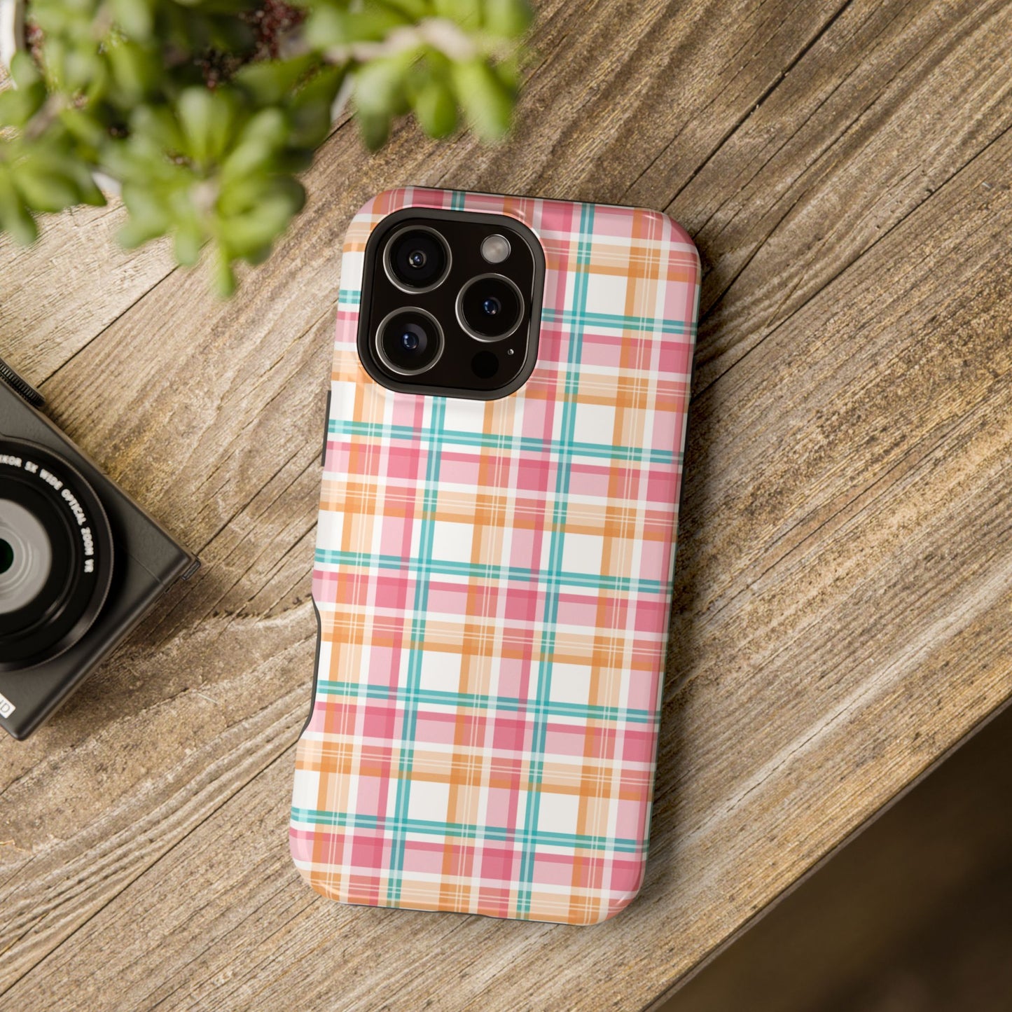 Impact-Resistant Phone Case - Summer Plaid Pink