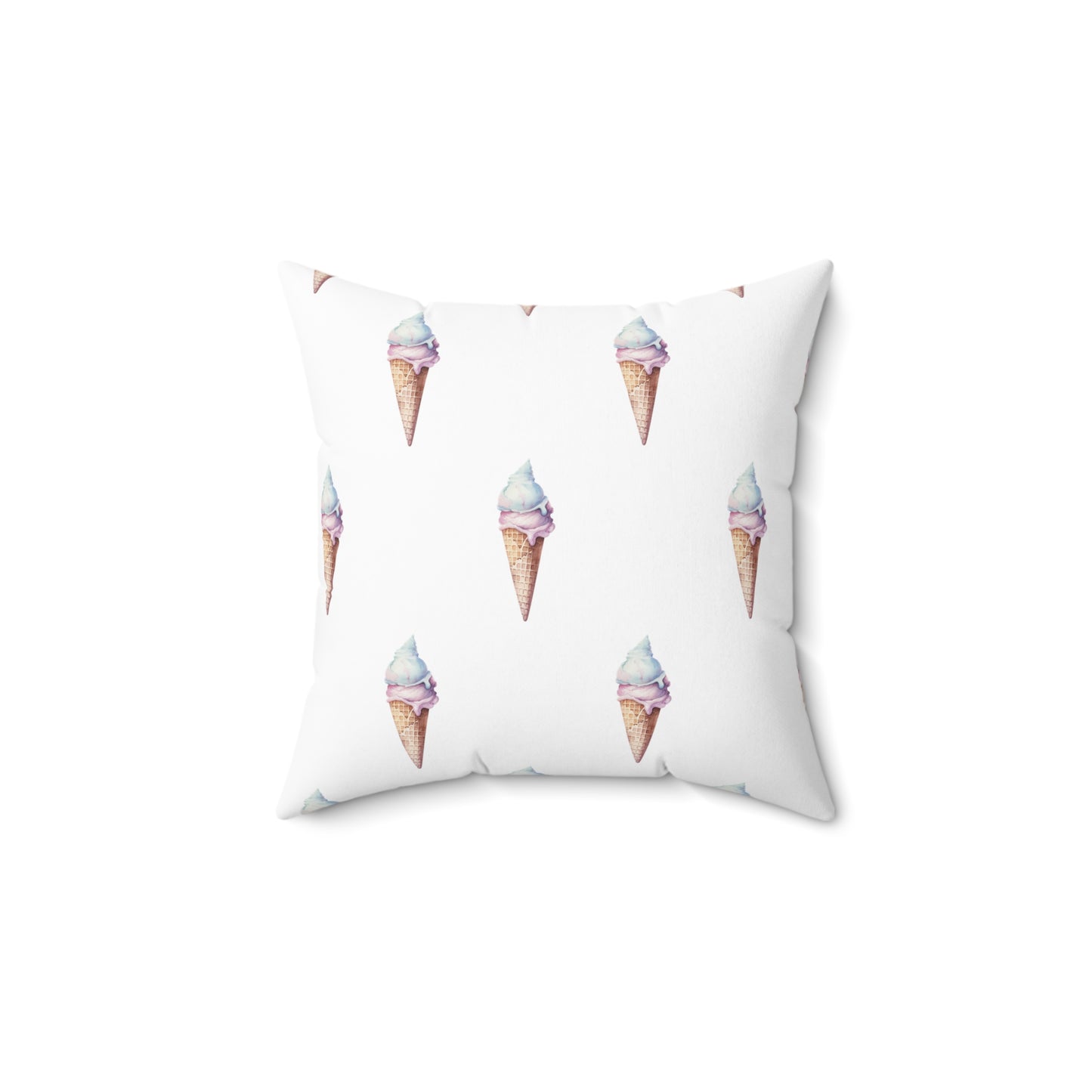 Spun Polyester Square Pillow with Removable Cover Watercolor Candy Land Ice Cream Cone