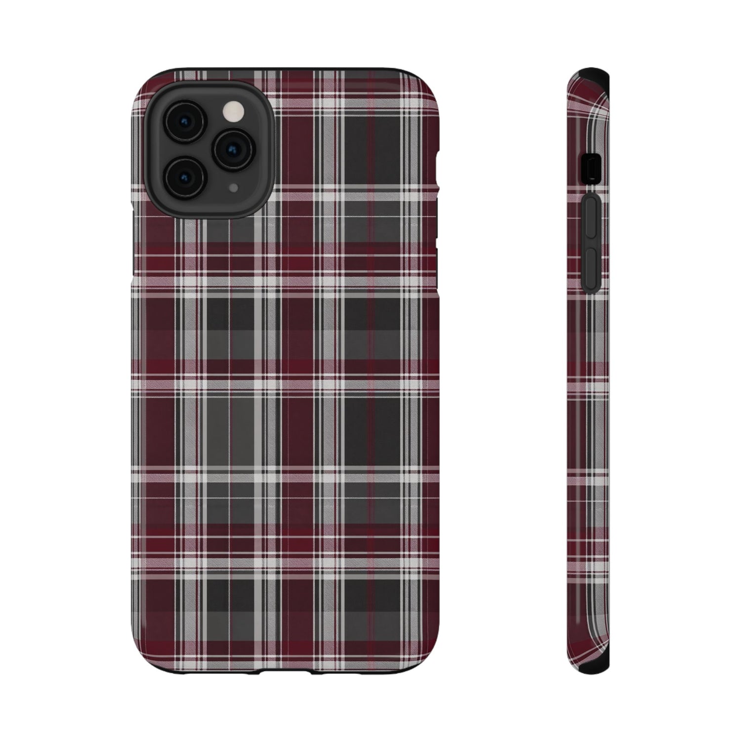 Stylish Plaid Impact-Resistant Phone Cases- Maroon Grey Plaid