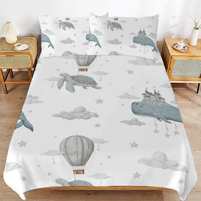 Whale Clouds 3-Piece Bedding Set-86"×70" Twin Reversible Duvet Cover Set